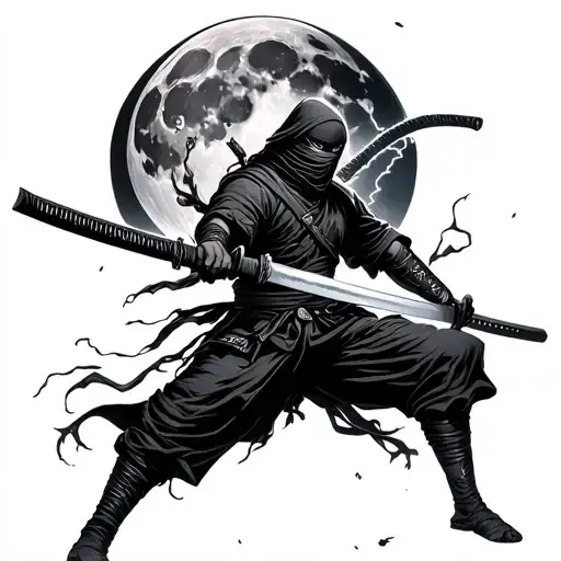 A moon and a ninja WITH A THUNDER KATANA tattoo design idea