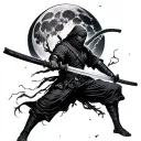 A moon and a ninja WITH A THUNDER KATANA tattoo design idea