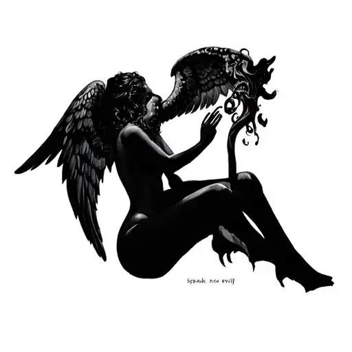 sexy evil angel speak no evil speak no evil tattoo design idea