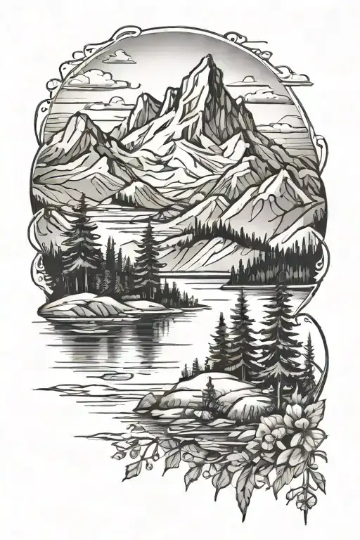 outdoors mountains trees lakes tattoo design idea