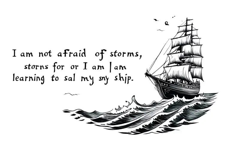 wave design with the quote "I am not afraid of storms, for I am learning to sail my ship" tattoo design idea