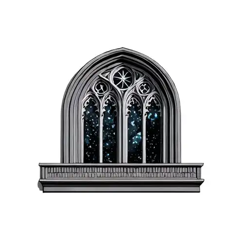 large gothic window with night sly jn background tattoo design idea