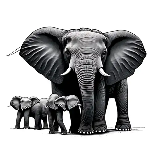 mom and dad elephant with 4 baby elephants walking tattoo design idea