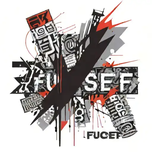 the inscription "fuck off yourself", in letters as if cut out of newspapers, in black and red tones tattoo design idea