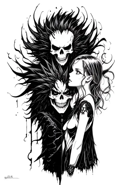 death note ryuk and Kira black out side calve  tattoo design idea