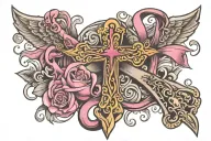 Breast Cancer ribbon with cross tattoo design idea