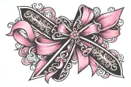 Breast Cancer ribbon with cross tattoo design idea