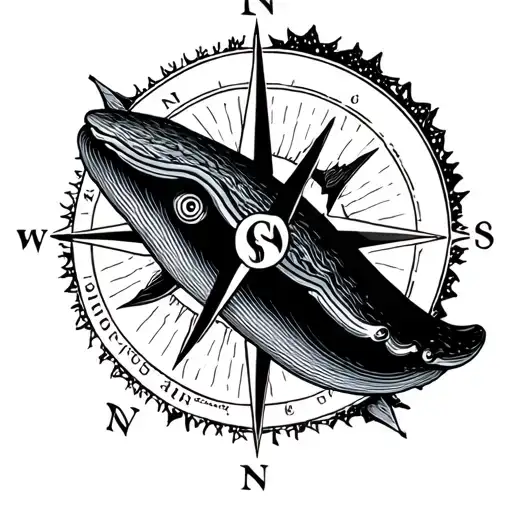 Anchor Whale Compass rose tattoo design idea