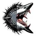 Half shark, Half DODGE RAM surrounded tattoo design idea