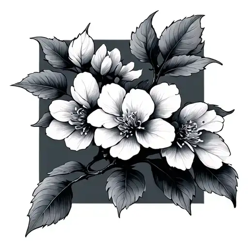 cherry blossom with subtle stars no background vine-like tattoo design idea