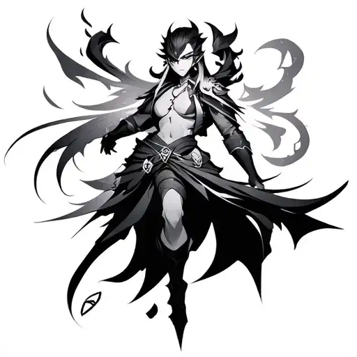 character Diluc from the game "Genshin Impact." tattoo design idea