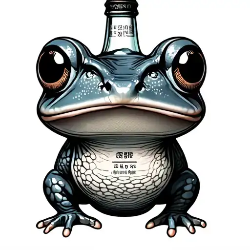 jinro cute toad standing behind soju bottle morphing tattoo design idea