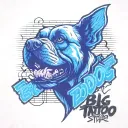 brick wall with graffiti writing "big dog tattoo studio" st bernard tattoo design idea