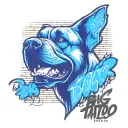 brick wall with graffiti writing "big dog tattoo studio" st bernard tattoo design idea