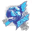 brick wall with graffiti writing "big dog tattoo studio" st bernard tattoo design idea