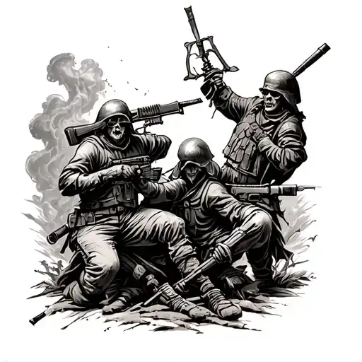 addiction and war battle scene tattoo design idea