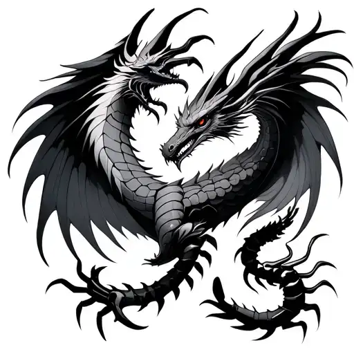 Phoenix and scorpion and dragon tattoo design idea