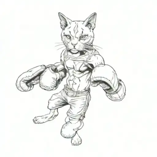 A cat boxer stands in a fighter's stance wearing boxing gloves  tattoo design idea