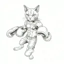 A cat boxer stands in a fighter's stance wearing boxing gloves  tattoo design idea