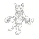 A cat boxer stands in a fighter's stance wearing boxing gloves  tattoo design idea