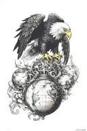 eagle on top of a globe made from a skull tattoo design idea