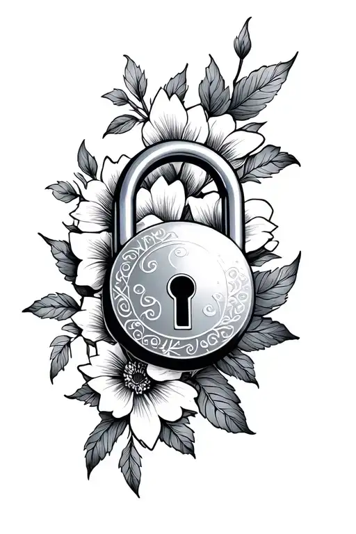 floral padlock locked tattoo design idea