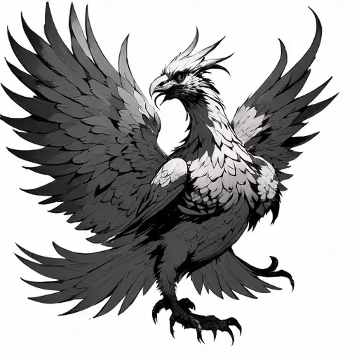 Sketch: Phoenix Fawkes in anime style**1. **Phoenix**: - **Pose**: Phoenix is ​​depicted in flight, with its wings spread, tattoo design idea