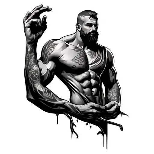 Create a half arm tattoo for man including these topics- hustle, struggle, father, respect, realism, society and success tattoo design idea