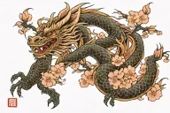cherry blossom w jap dragon flying tattoo design idea