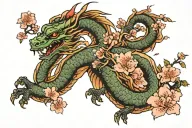 cherry blossom w jap dragon flying tattoo design idea