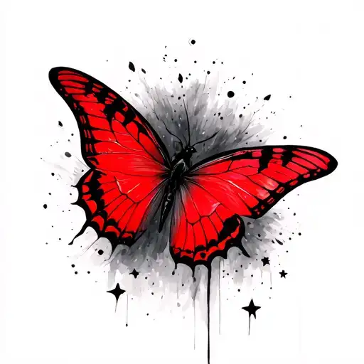 red butterfly dark background stars tattoo design idea