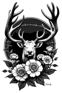 country and flowers with antlers intertwined with barbed wire for a spine tattoo design idea