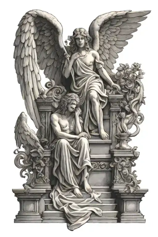 angels, stairway to heaven with throne of God tattoo design idea