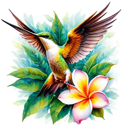 phoenix hummingbird with outstretched wings and frangipani flower tattoo design idea