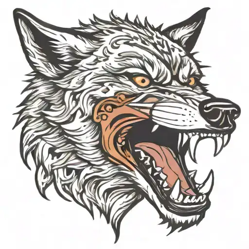 Wolf face mouth open angry wolf tattoo design idea
