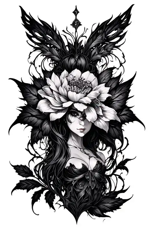 Evil Bloom from WinX tattoo sketch of medium complexity in the Gothic style tattoo design idea