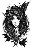 Evil Bloom from WinX tattoo sketch of medium complexity in the Gothic style tattoo design idea