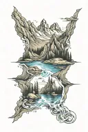 mountain and river flowing tattoo design idea