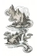 mountain and river flowing tattoo design idea