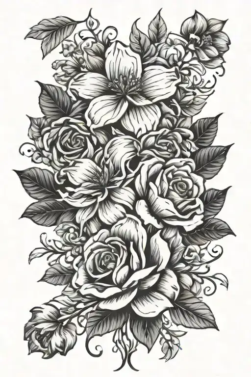 flowers for March, February, August, and June  tattoo design idea