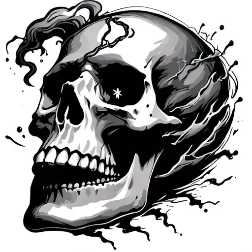 overthinking kills your happiness skull and storm tattoo design idea