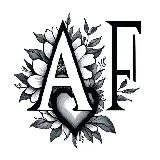 initial a and f mixed with a flower heart tattoo design idea