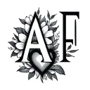 initial a and f mixed with a flower heart tattoo design idea