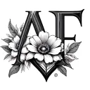 initial a and f mixed with a flower heart tattoo design idea