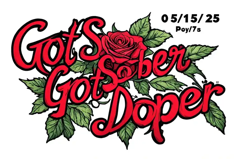 "05/15/25 Got Sober Got Doper" rose from concrete tattoo design idea