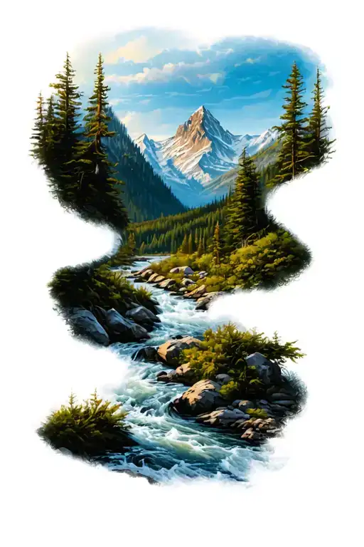 moutain and river running alongside tattoo design idea