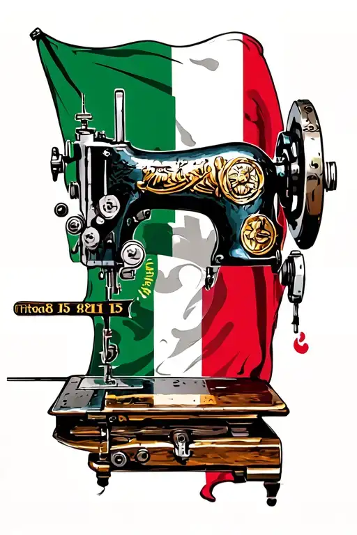 sewing machine and italian flag incorporated and the date 8/15 tattoo design idea