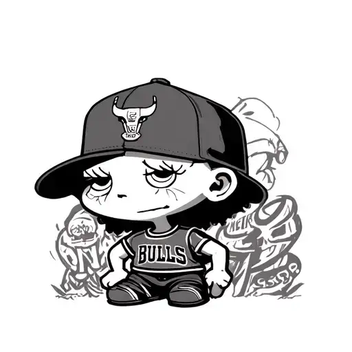 stewie griffin with chicago bulls hat tattoo design idea