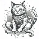 space cat playing tattoo design idea