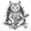 space cat playing tattoo design idea